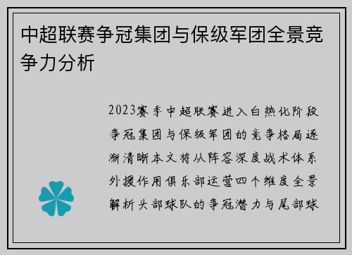中超联赛争冠集团与保级军团全景竞争力分析